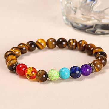 Pulseira Olho de Tigre Amarelo com Sete Chakras