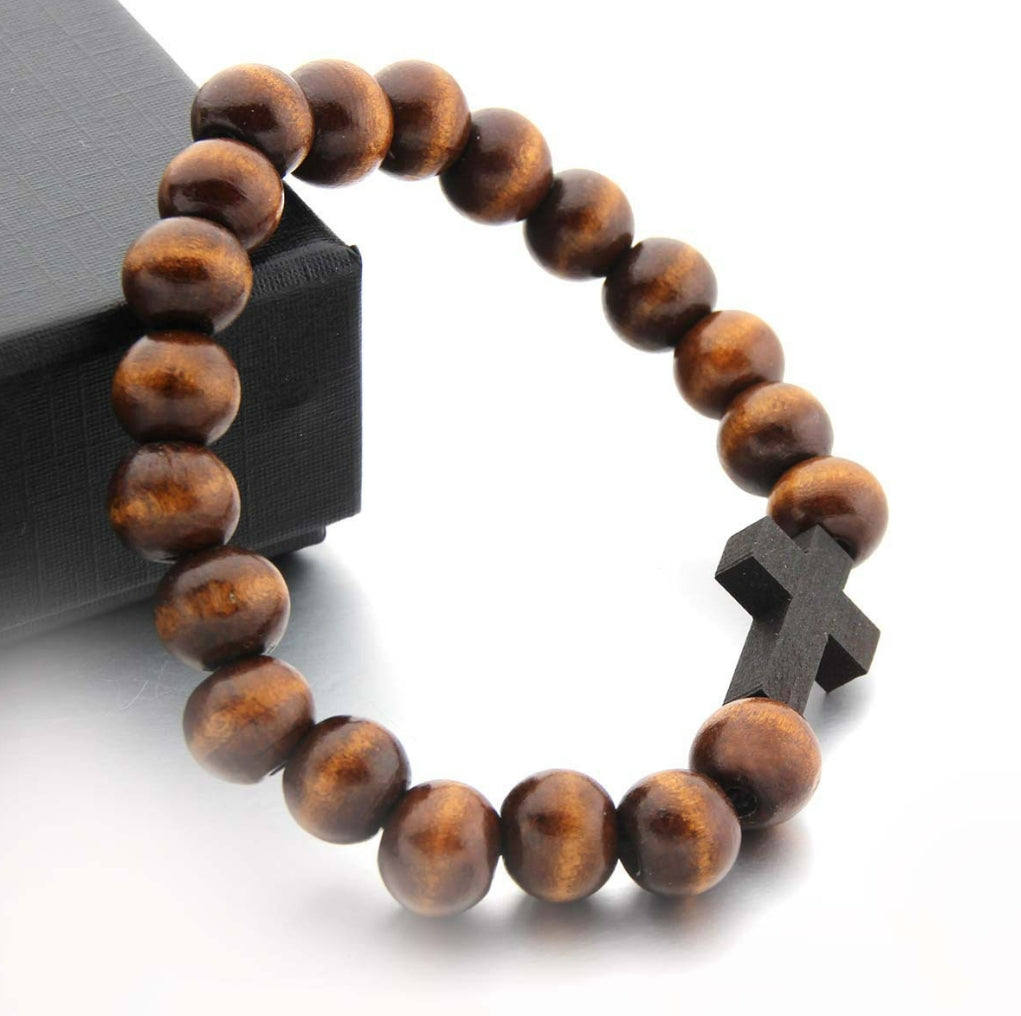 Pulseira de contas cruzadas cor de madeira castanha
