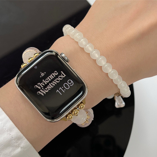 Pulseira de contas de ouro branco translúcido e pulseira de contas para Apple Watch