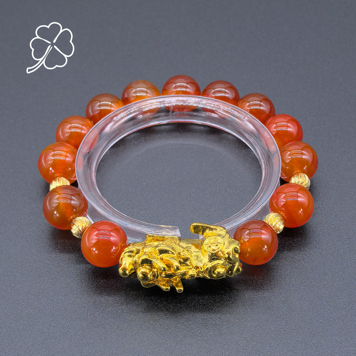 Pulseira de Ágata Vermelha Pixiu Feng Shui - Traz Amor