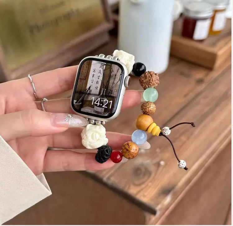 Pulseira para Apple Watch com 18 contas e pedra preciosa Bodhi de dezoito sementes