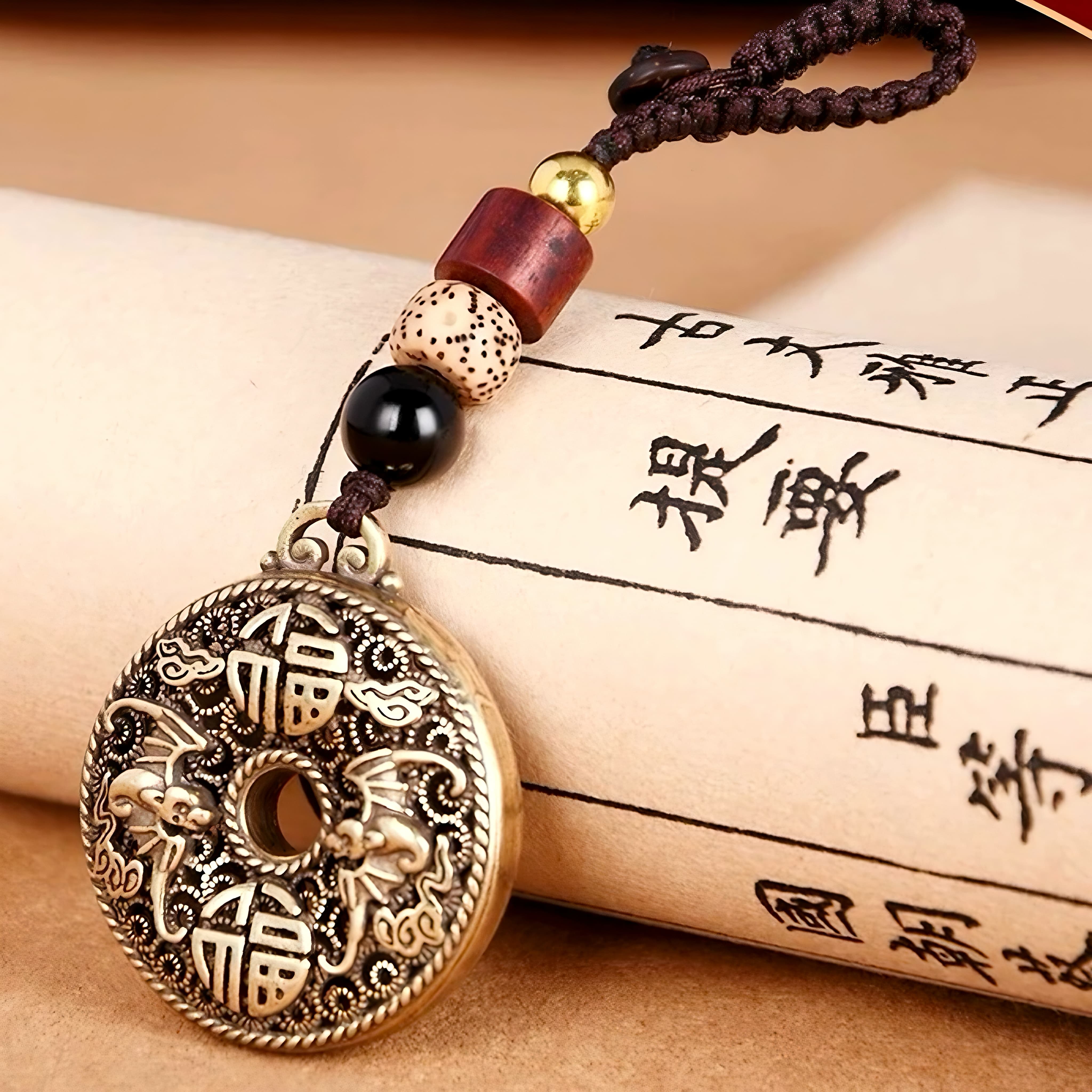 The "Five Blessings Arrival" Brass Keychain