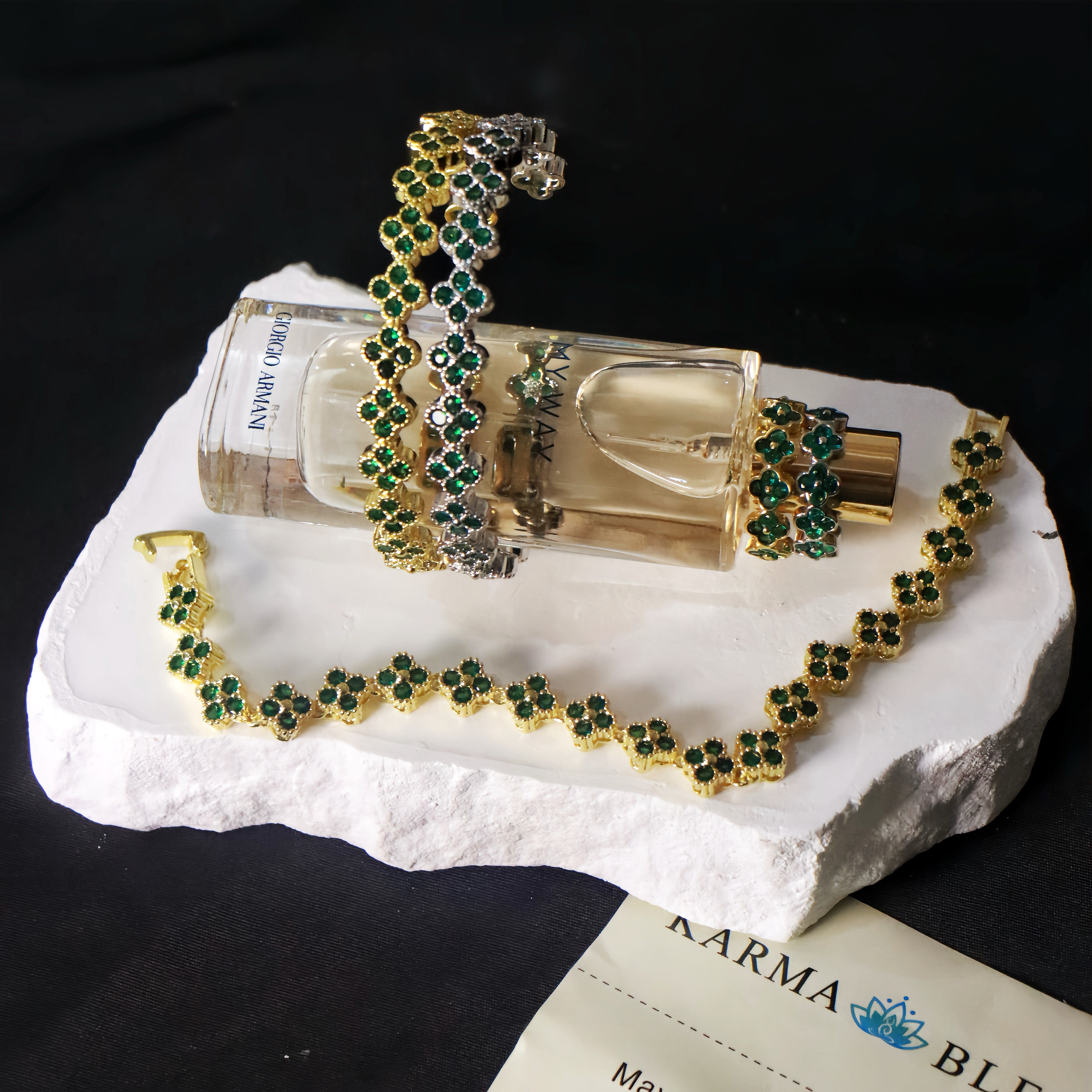 Conjunto de pulseira e anel da sorte com trevo de quatro folhas