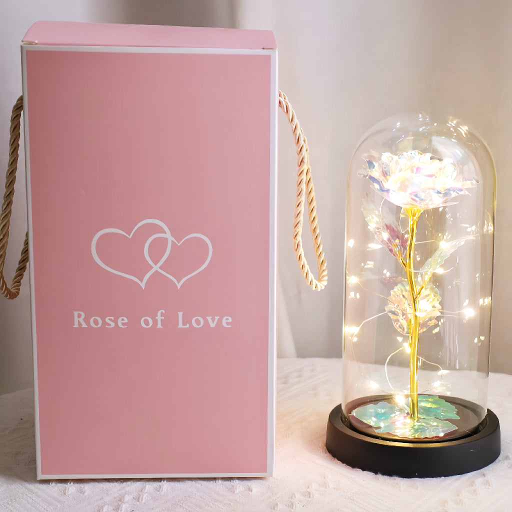 Rosa Eterna Multicolorida em Folha de Ouro