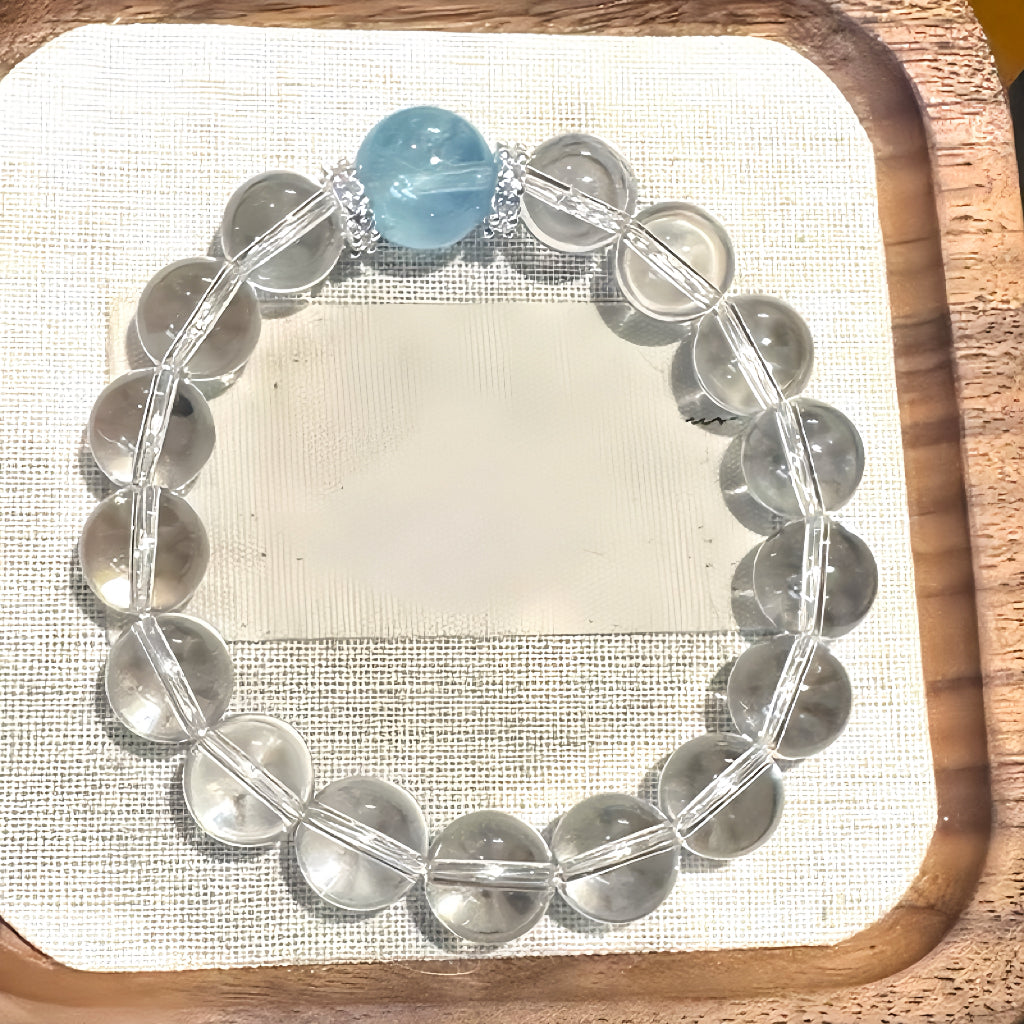 Elemento d'acqua - Bracciale lunare di acquamarina e cristallo
