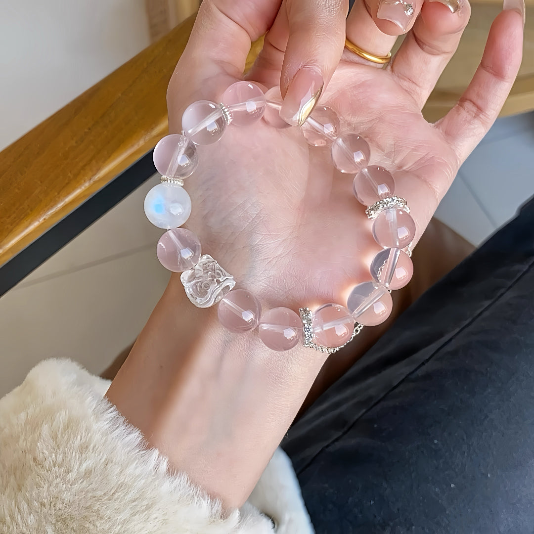 Fire Element - Lion in Pink Velvet Rose Quartz Bracelet