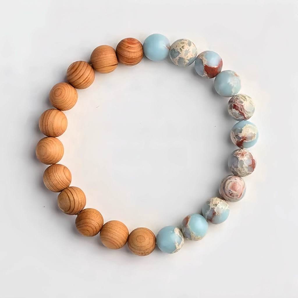 Pulseira de pedra shoushan com grão cerúleo e cipreste