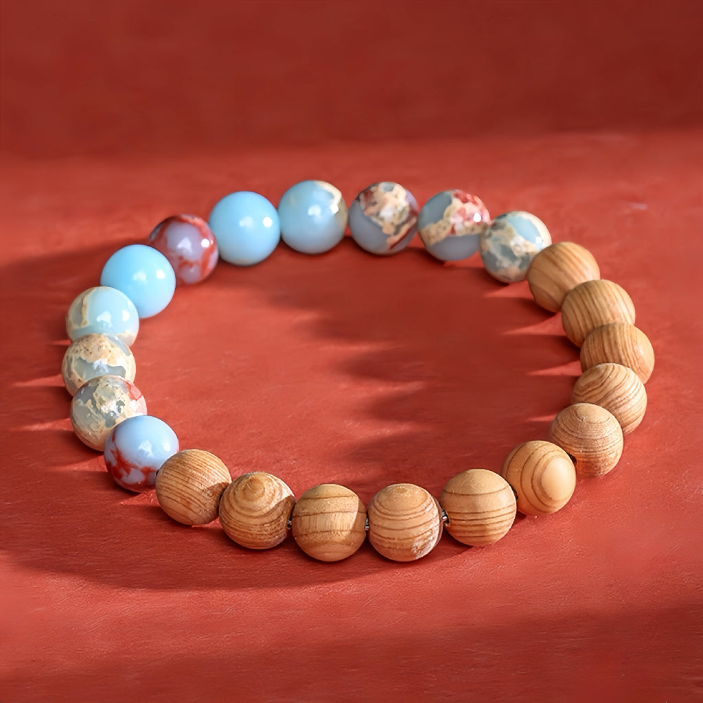 Pulseira de pedra shoushan com grão cerúleo e cipreste