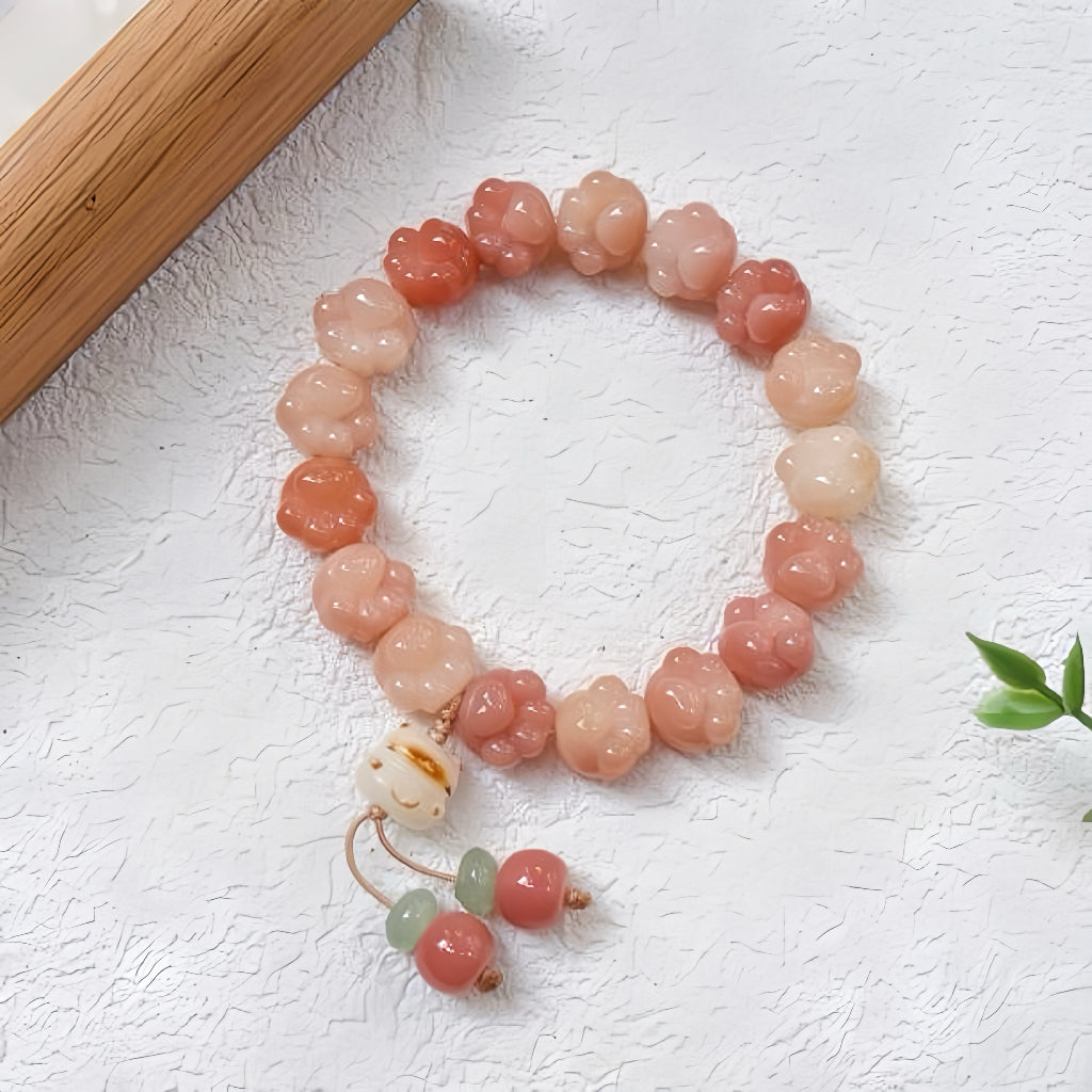 Cat Paw Shaped Pink Bodhi Bead Bracelet