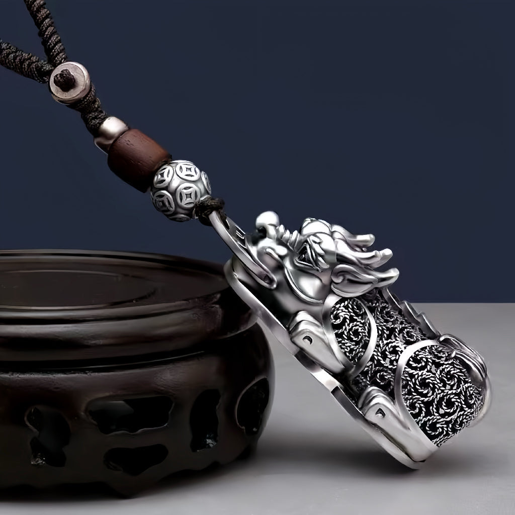 Hollow Carved Silver Pixiu Key Chain