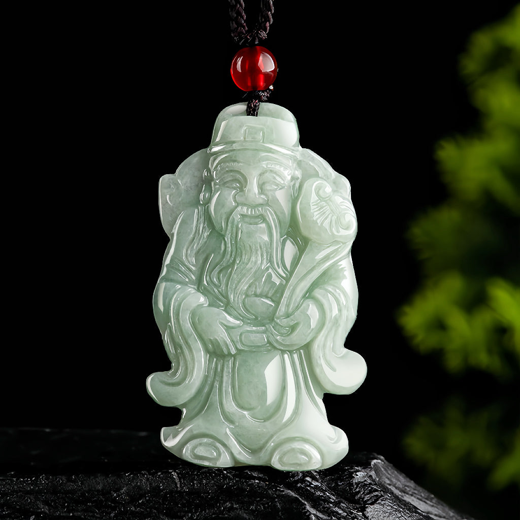 Hand-Carved Jadeite God of Wealth Pendant