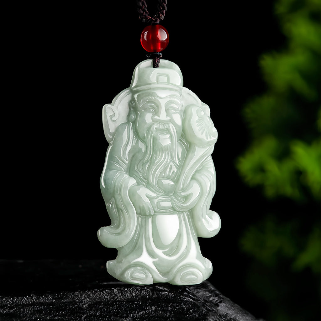 Hand-Carved Jadeite God of Wealth Pendant