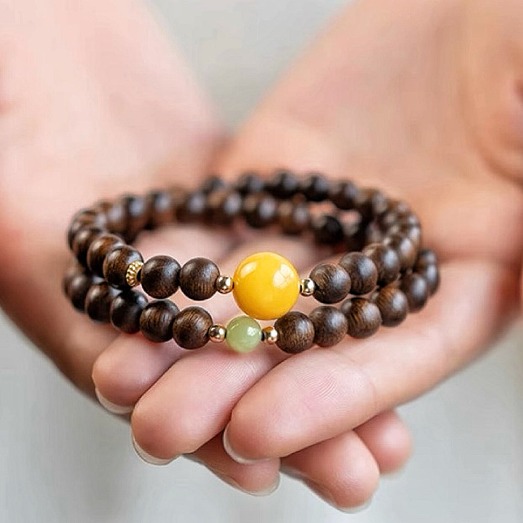 Double Circle Amber Jade Agarwood Bracelet