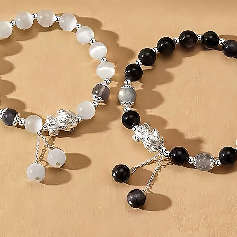 Coppia Braccialetti Pixiu - Eye's Eye e Moonstone Coppia Feng Shui Braccialetti
