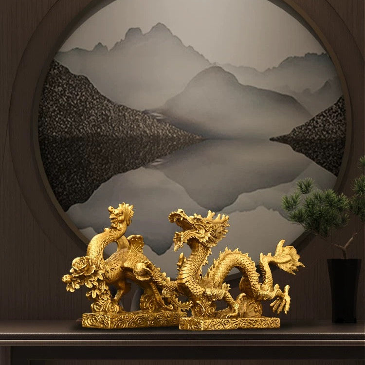 Auspicious Dragon and Phoenix Harmony Statues