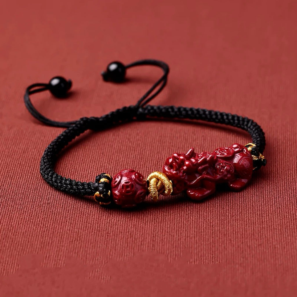 Pulseira de corda Pixiu Feng Shui preta com pedra de areia roxa