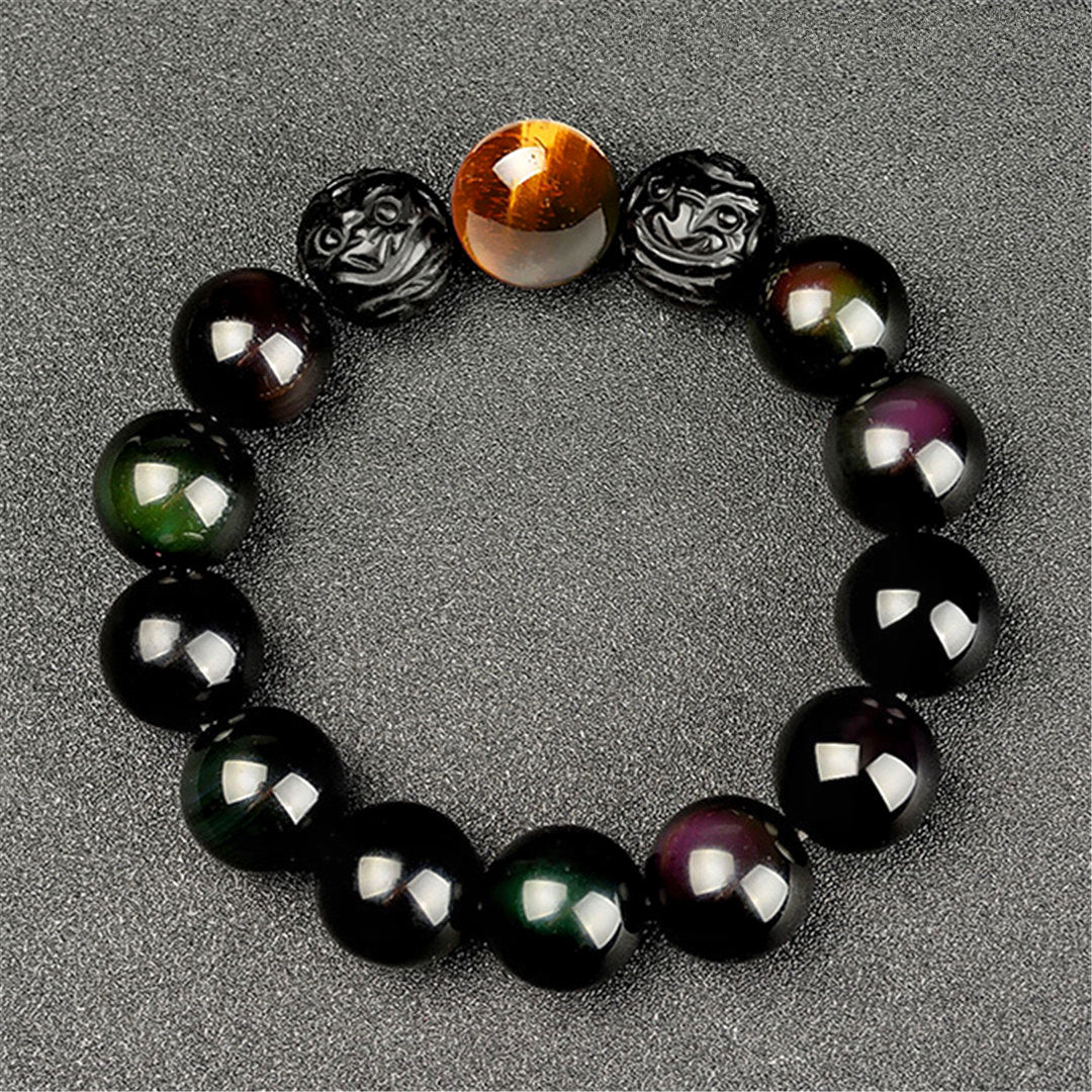 Onyx Chimera Rainbow Eye Obsidian Double Feng Shui Pixiu Bracelet