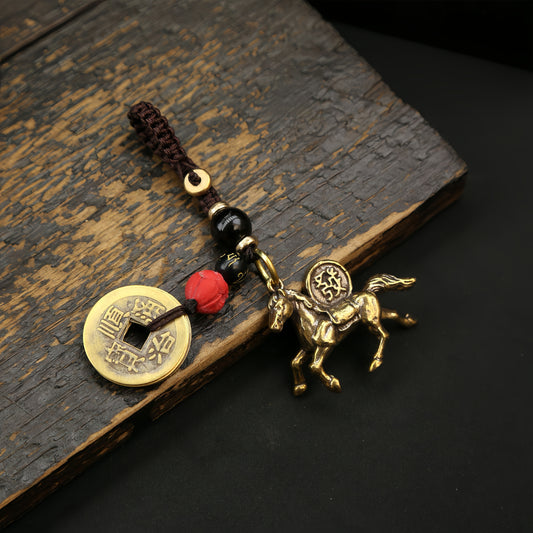 "Instant Wealth" Solid Brass Horse Keychain