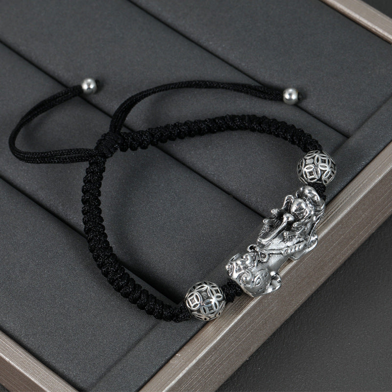 Monedera de cobre feng shui pixiu pulsera de cuerda negra