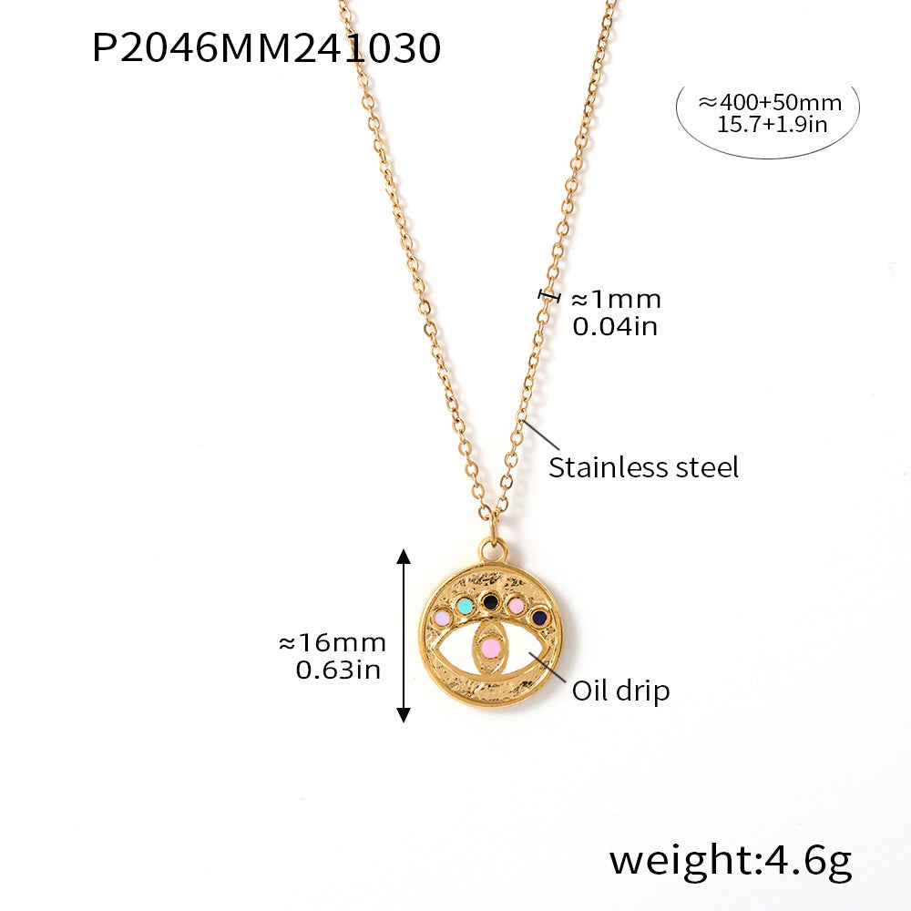 Enamel Evil Eye Disc Pendant Necklace