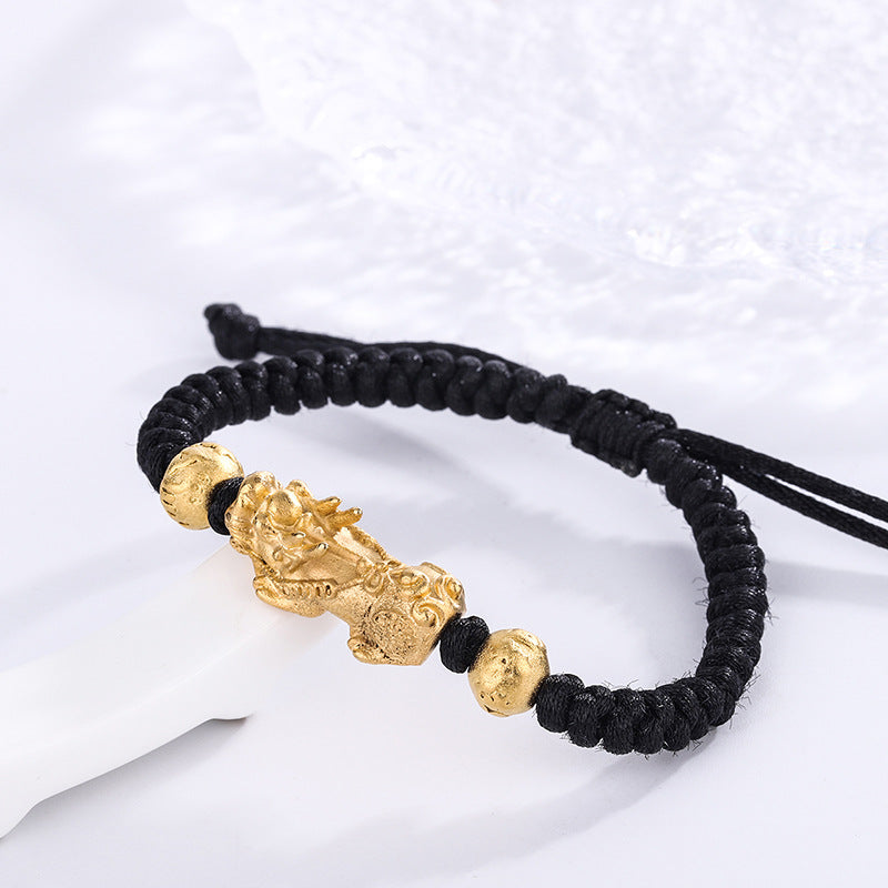 Pulseira Feng Shui de Cordas Pretas e Fortuna e Proteção