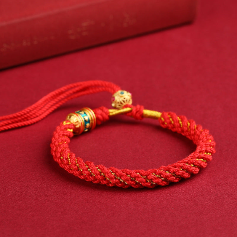 Bracciale con stringa rossa con la benedizione contorta tibetana