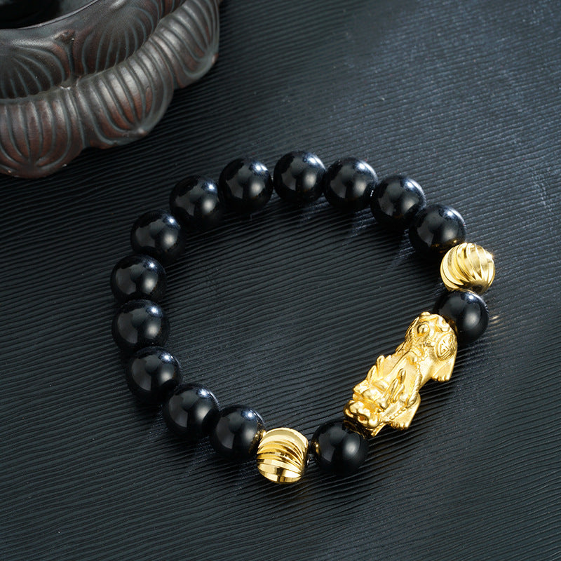 Pulseira Feng Shui Pixiu Prosperidade Areia Dourada