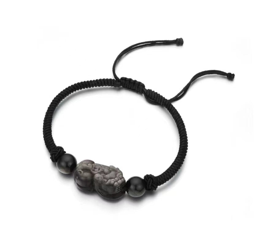 Pulseira Pixiu Feng Shui de Pedra da Lua Prateada