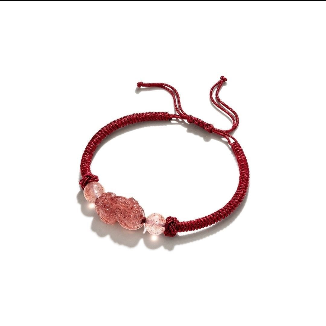 Pulseira Pixiu Feng Shui Cristal Morango