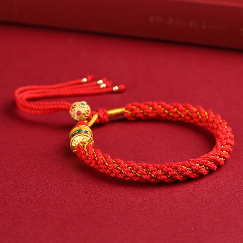 Bracciale con stringa rossa con la benedizione contorta tibetana