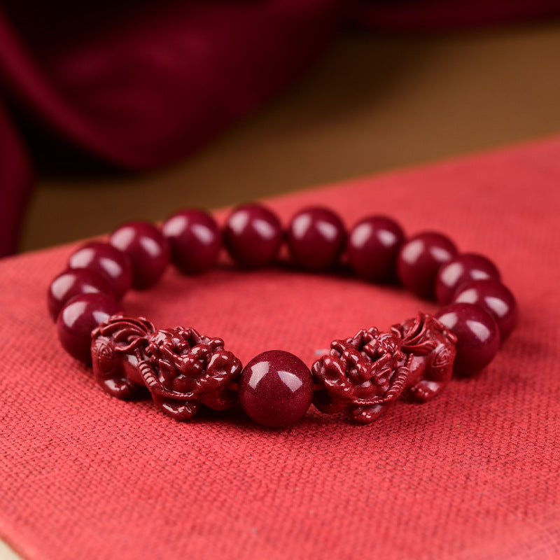 Pulseira dupla de Feng Shui Pixiu com pedra de areia roxa pura