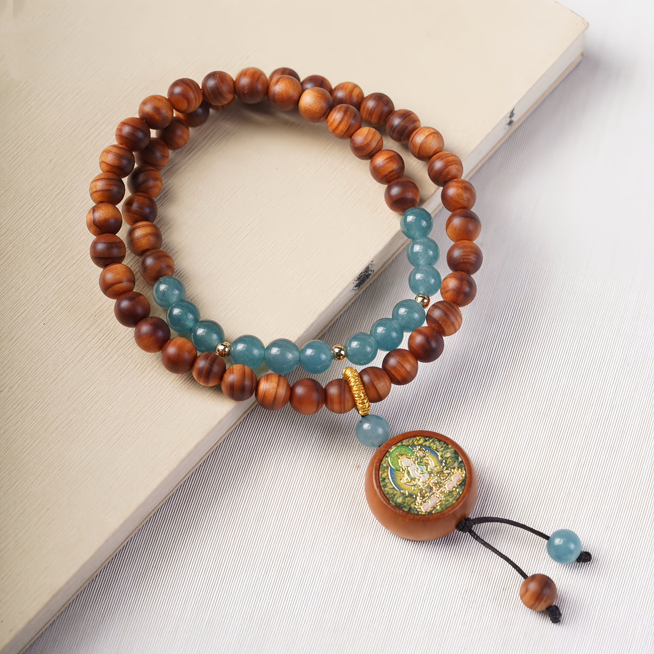 Pátina Guanyin Cliff Cypress Mala Oración Beads Pulsera