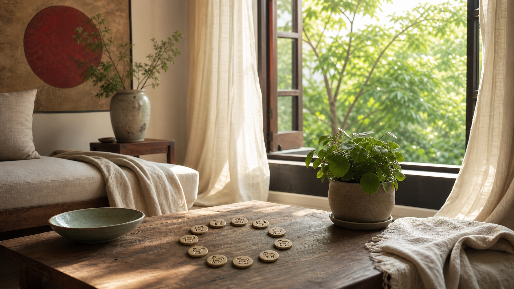 Serene midsummer home interior for the July 2026 feng shui forecast
