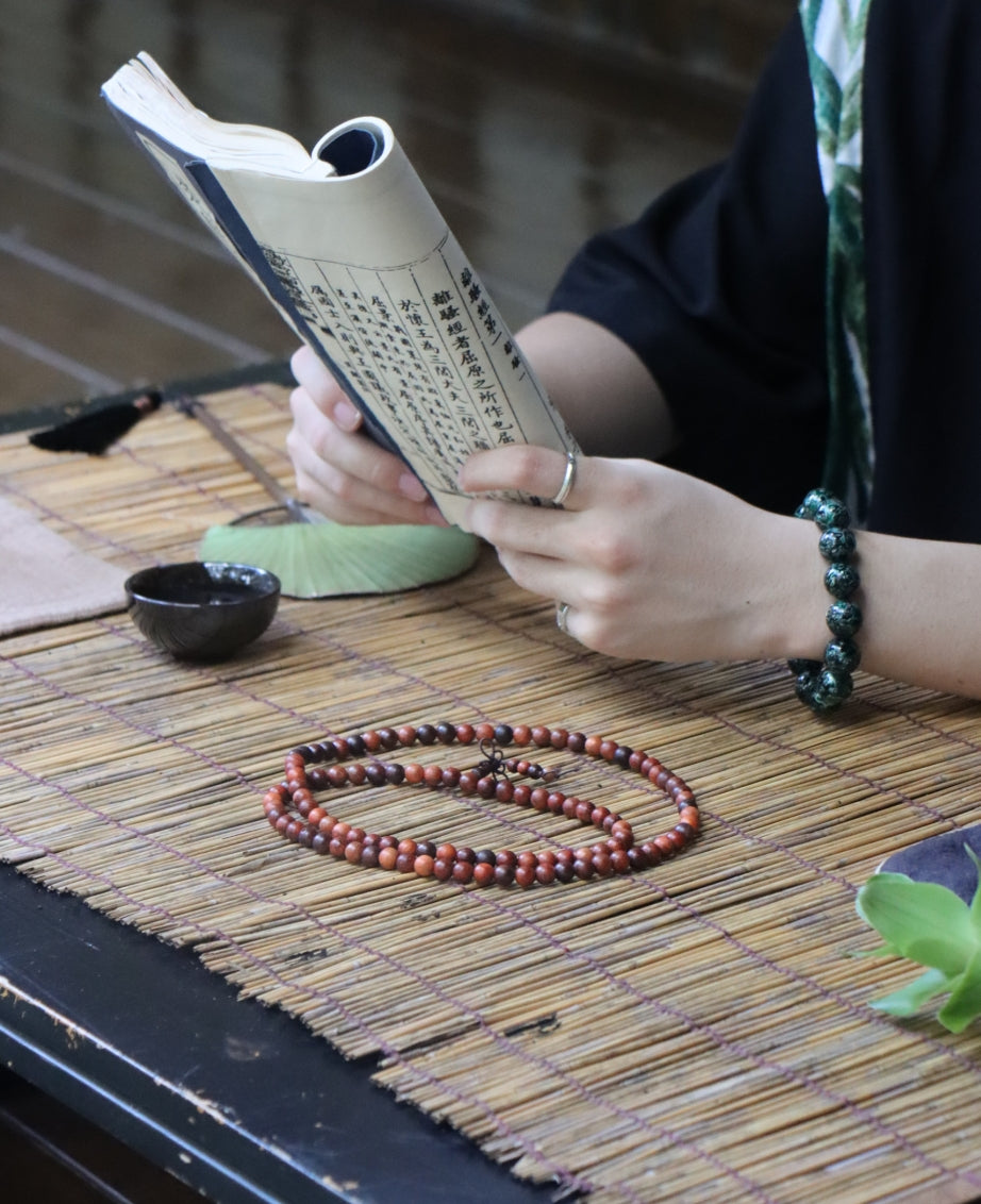 Red Rosewood Long Prayer Beads - karmabless