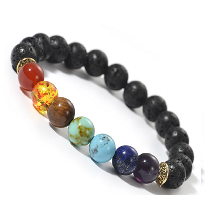 Lava Stone Seven Chakra Bracelet