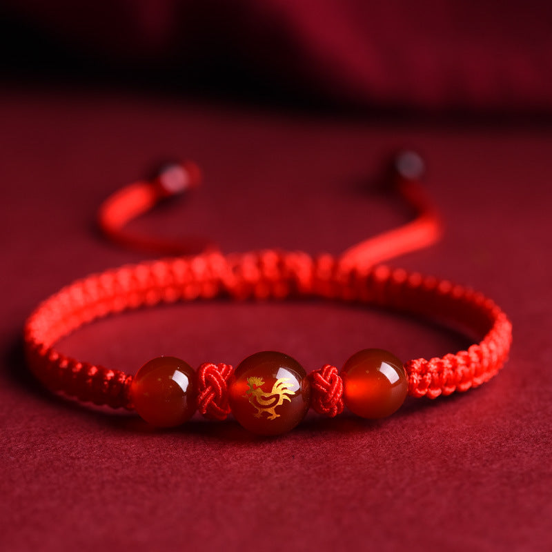 Pulseira de cordão vermelho com ágata dos guardiões do zodíaco