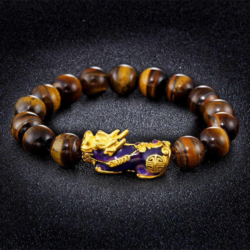 Tiger's Eye Sand Gold Pixiu Feng Shui Bracelet