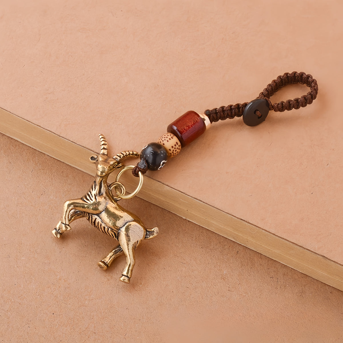 Brass Sheep Zodiac Keychain with Red Cord
