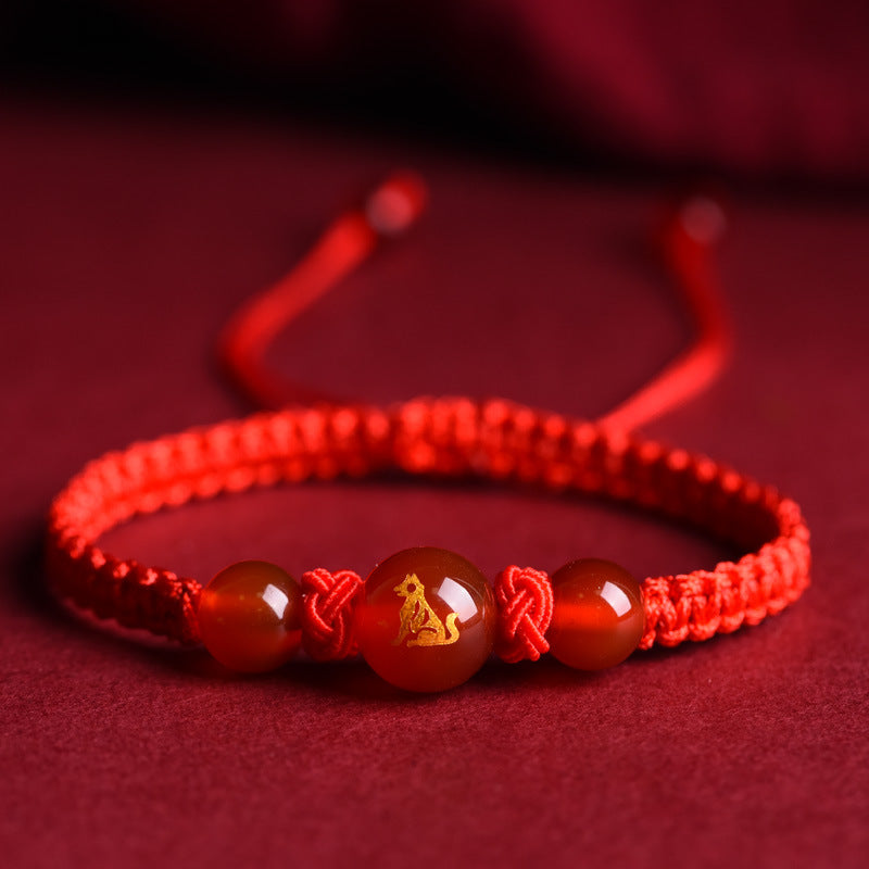 Pulseira de cordão vermelho com ágata dos guardiões do zodíaco