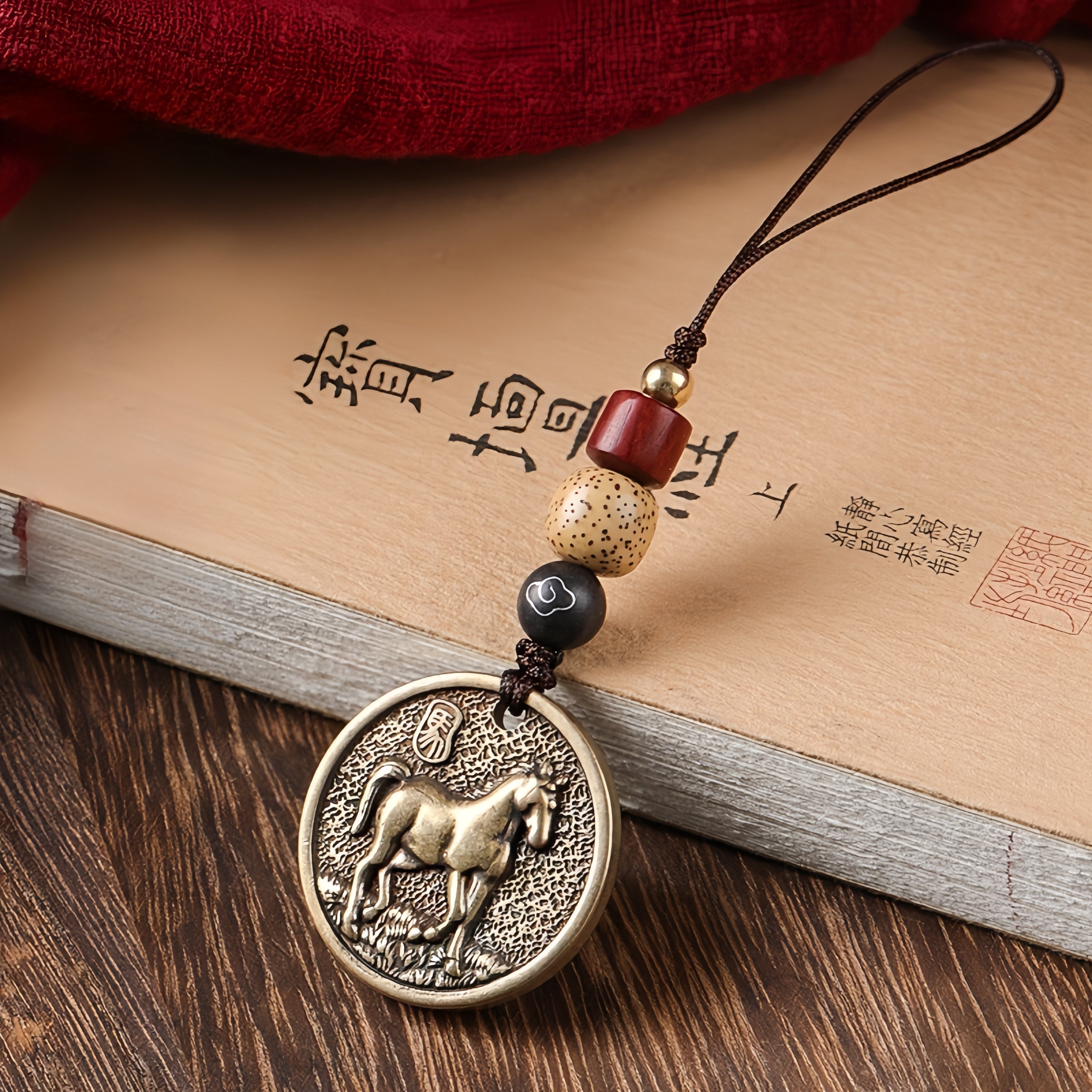 Year of the Horse Brass Zodiac Medallion Keychain
