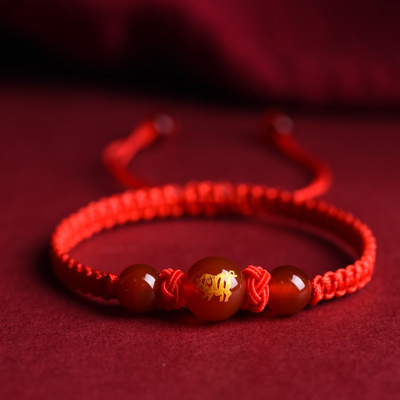 Pulseira de cordão vermelho com ágata dos guardiões do zodíaco