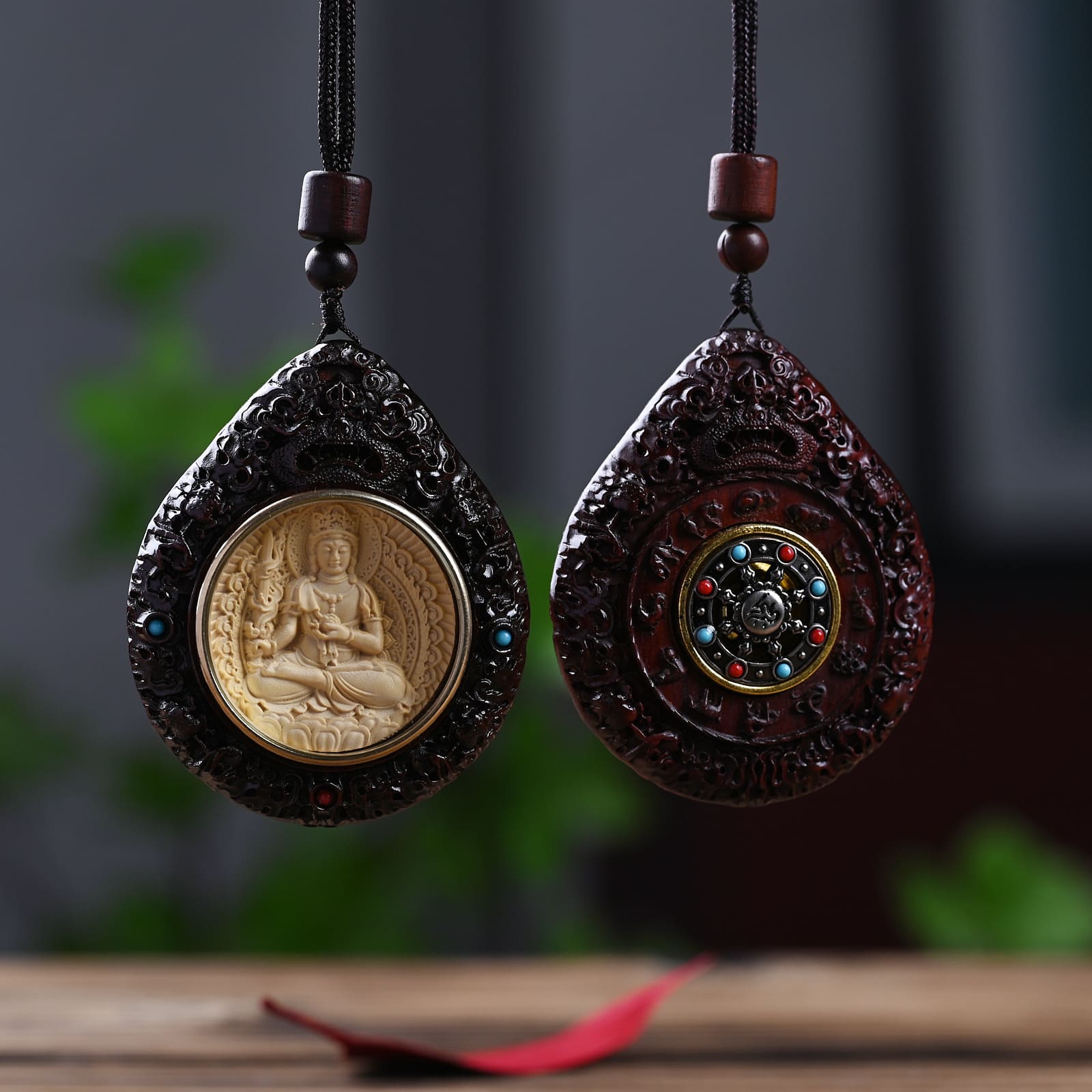 Boxwood and Zitan Wood Zodiac Guardian Bodhisattva Pendant
