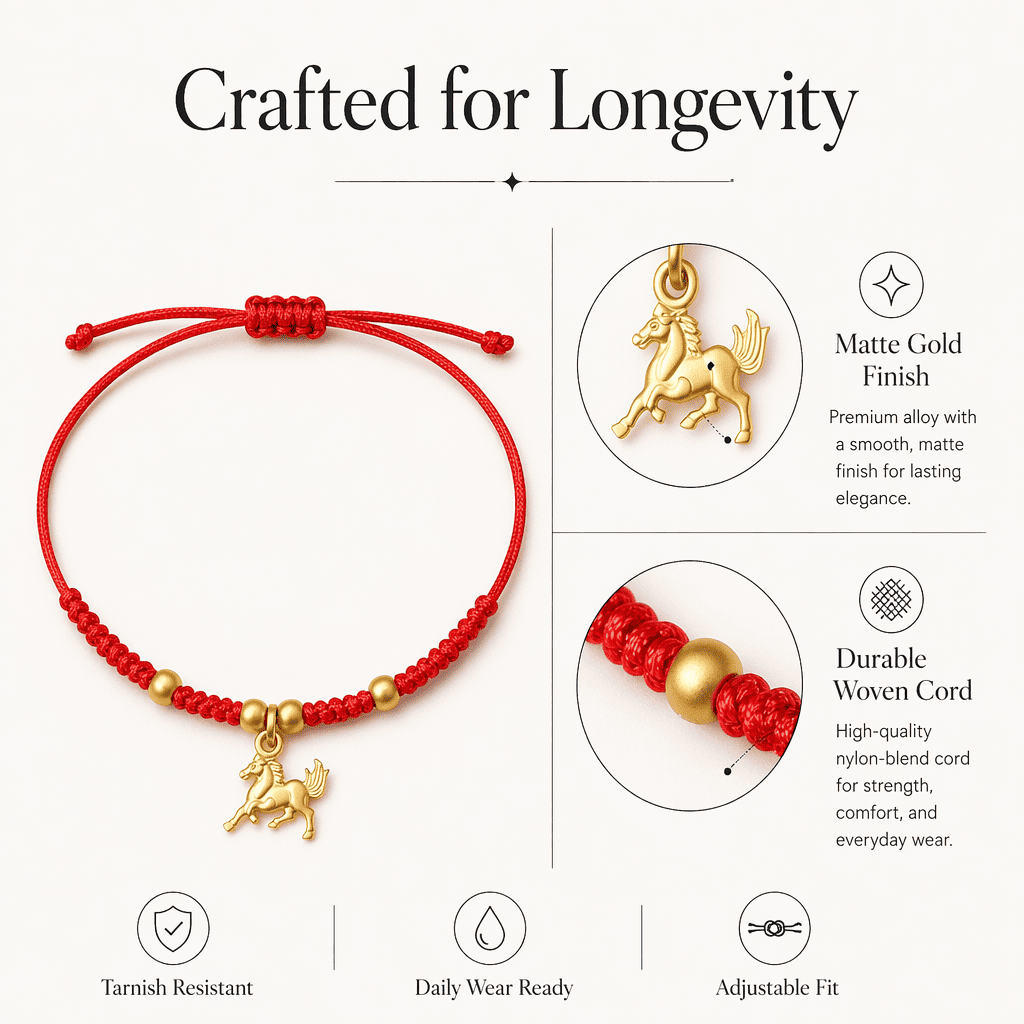 Pulsera de hilo rojo de la suerte "Ben Ming Nian" del Año del Caballo