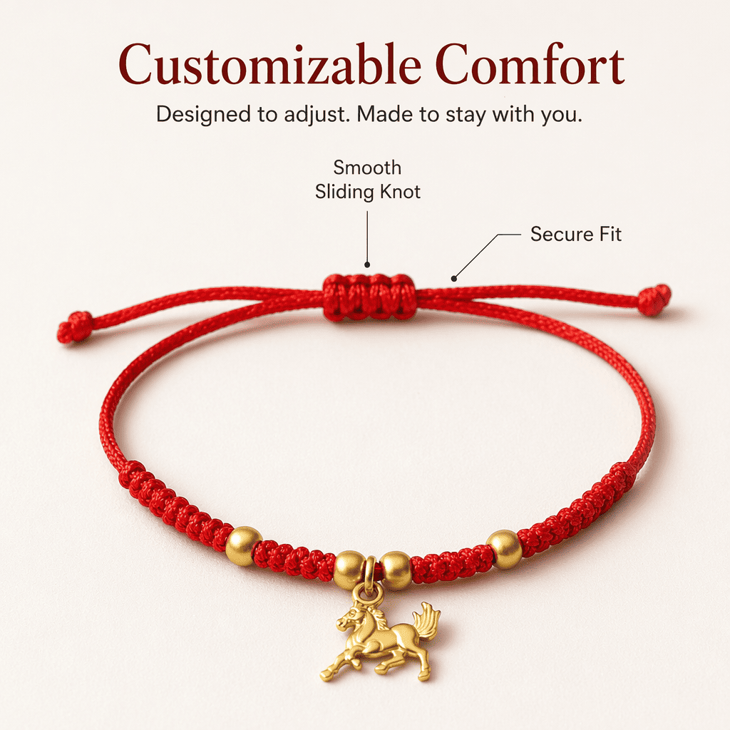 Pulsera de hilo rojo de la suerte "Ben Ming Nian" del Año del Caballo