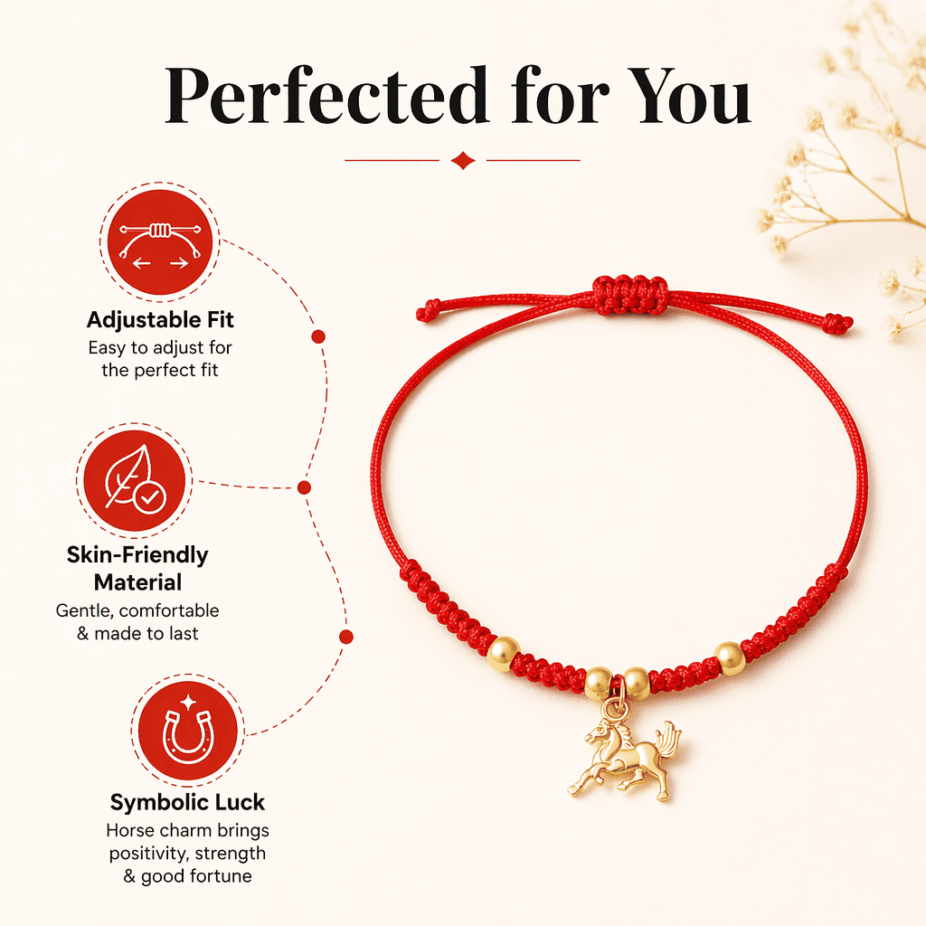 Pulsera de hilo rojo de la suerte "Ben Ming Nian" del Año del Caballo