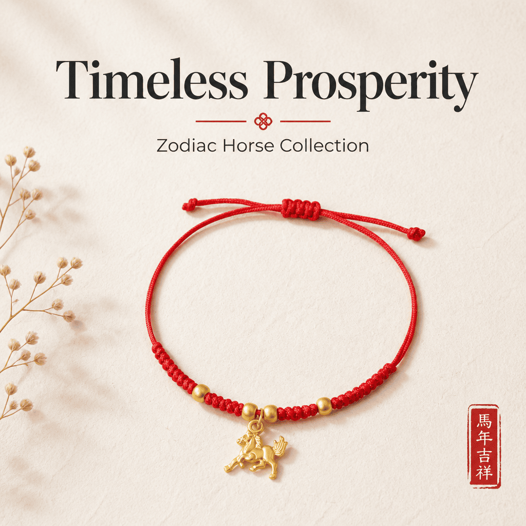 Pulsera de hilo rojo de la suerte "Ben Ming Nian" del Año del Caballo