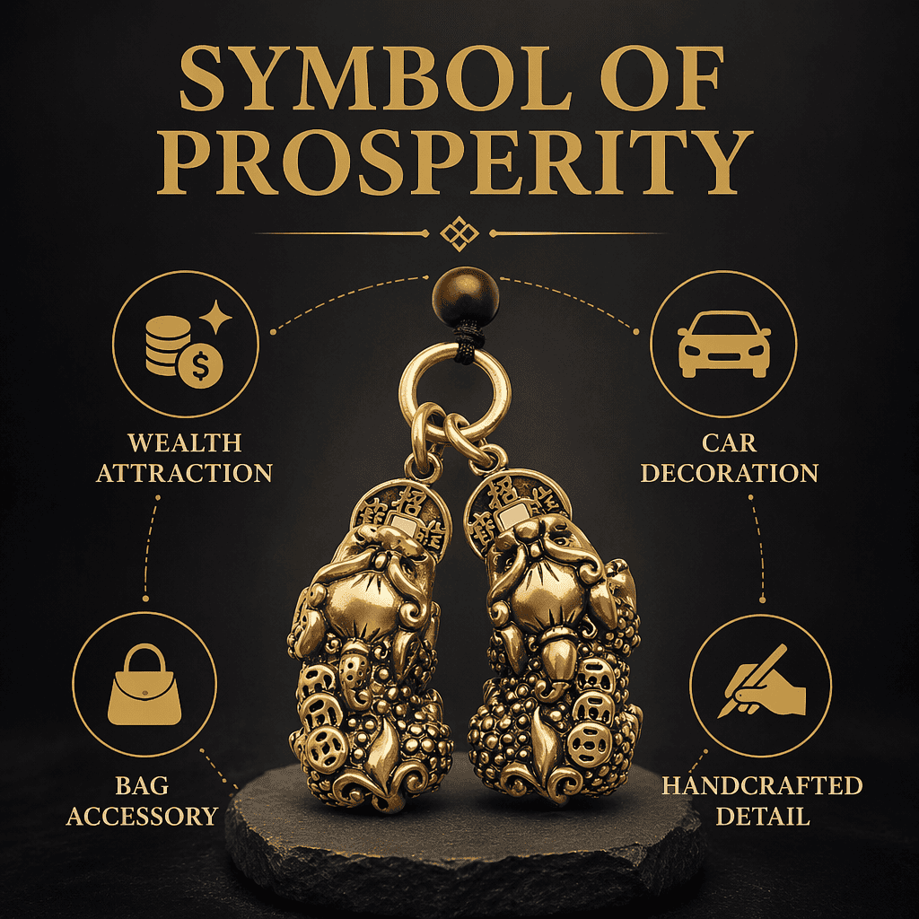 Solid Brass Male & Female Pixiu Wealth Keychain