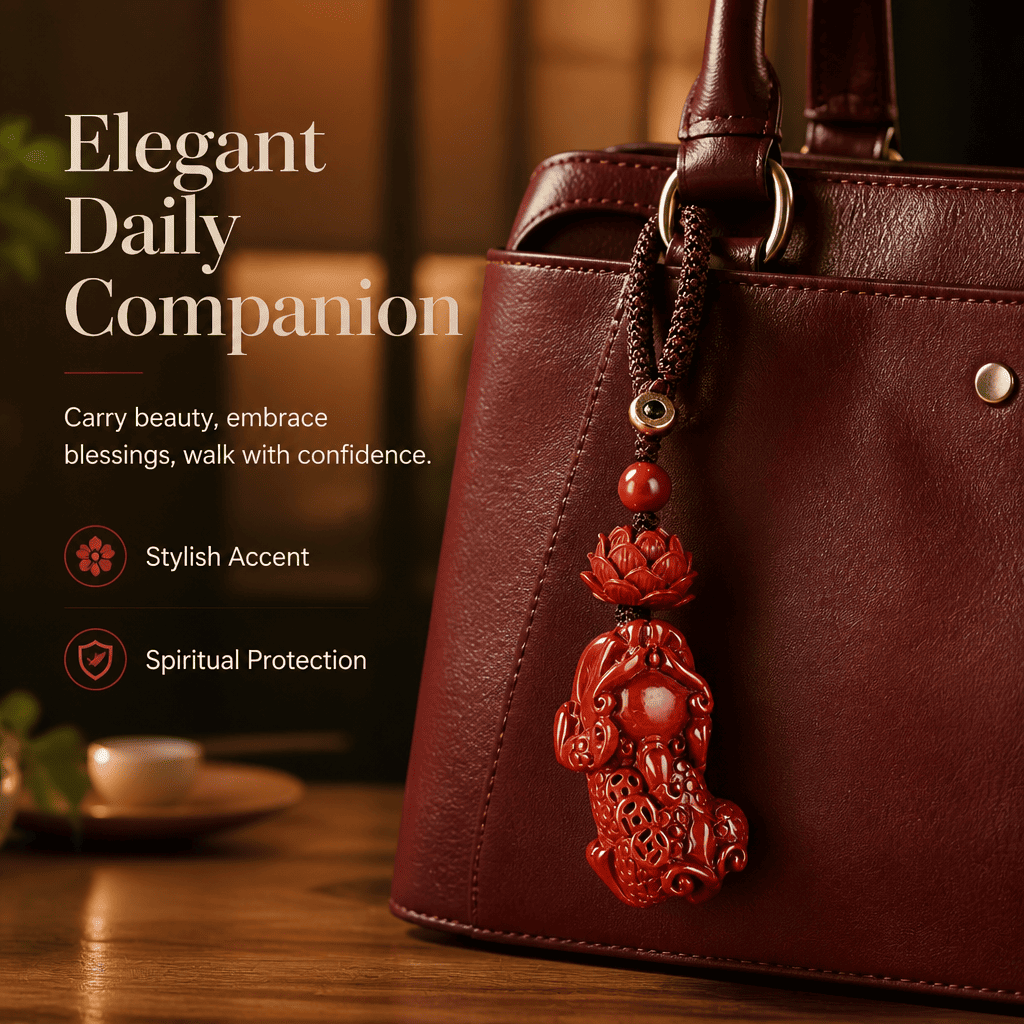 Wealth & Purity Cinnabar Feng Shui Pixiu Lotus Keychain Set