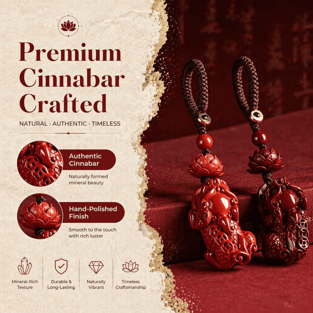 Wealth & Purity Cinnabar Feng Shui Pixiu Lotus Keychain Set