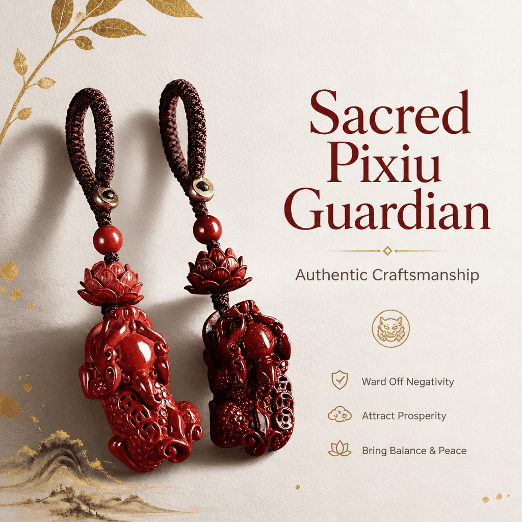 Wealth & Purity Cinnabar Feng Shui Pixiu Lotus Keychain Set